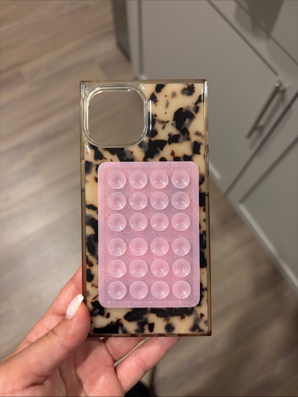 Tortoiseshell Pattern Phone Case with Pink Pop Grip
